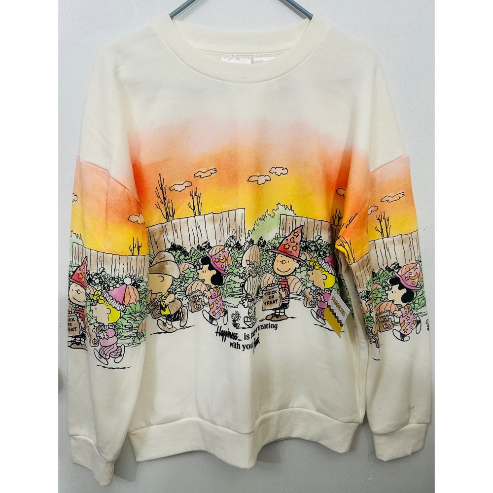 Peanuts Halloween Sweatshirt Med Snoopy Charlie Brown Trick or Treat NWT Baggy